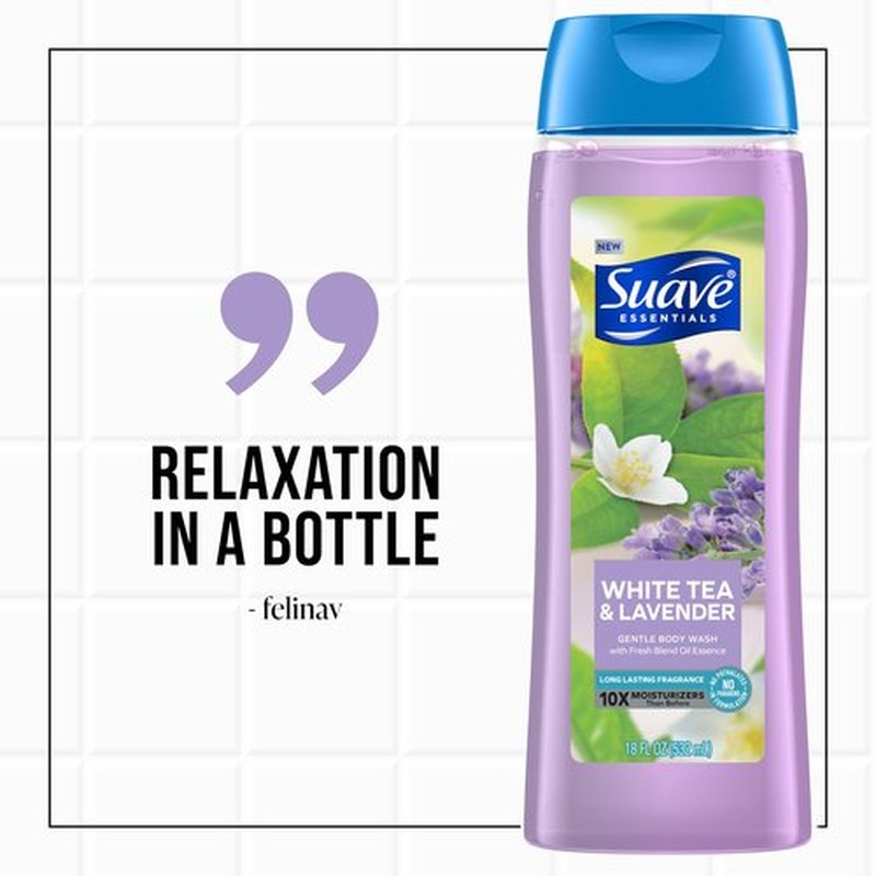 Suave Moisturizing Body Wash Women, White Tea and Lavender with Vitamin E and Aloe Extracts, No Parabens, No Phthalates, 18 Oz (Pack of 6)