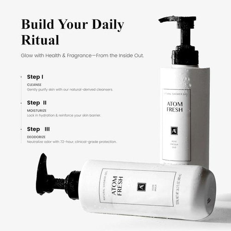 Atom Fresh Body Wash - Sulfate-Free, Moisturizing Shower Gel for Sensitive Skin | Rose Fressia Oud Scent, 16.2 oz