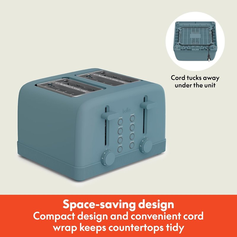 Bella 4-Slice Toaster - 6 Setting Shade Control, Reheat & Cancel Buttons, Removable Crumb Tray | 900 Watt, Surf Color