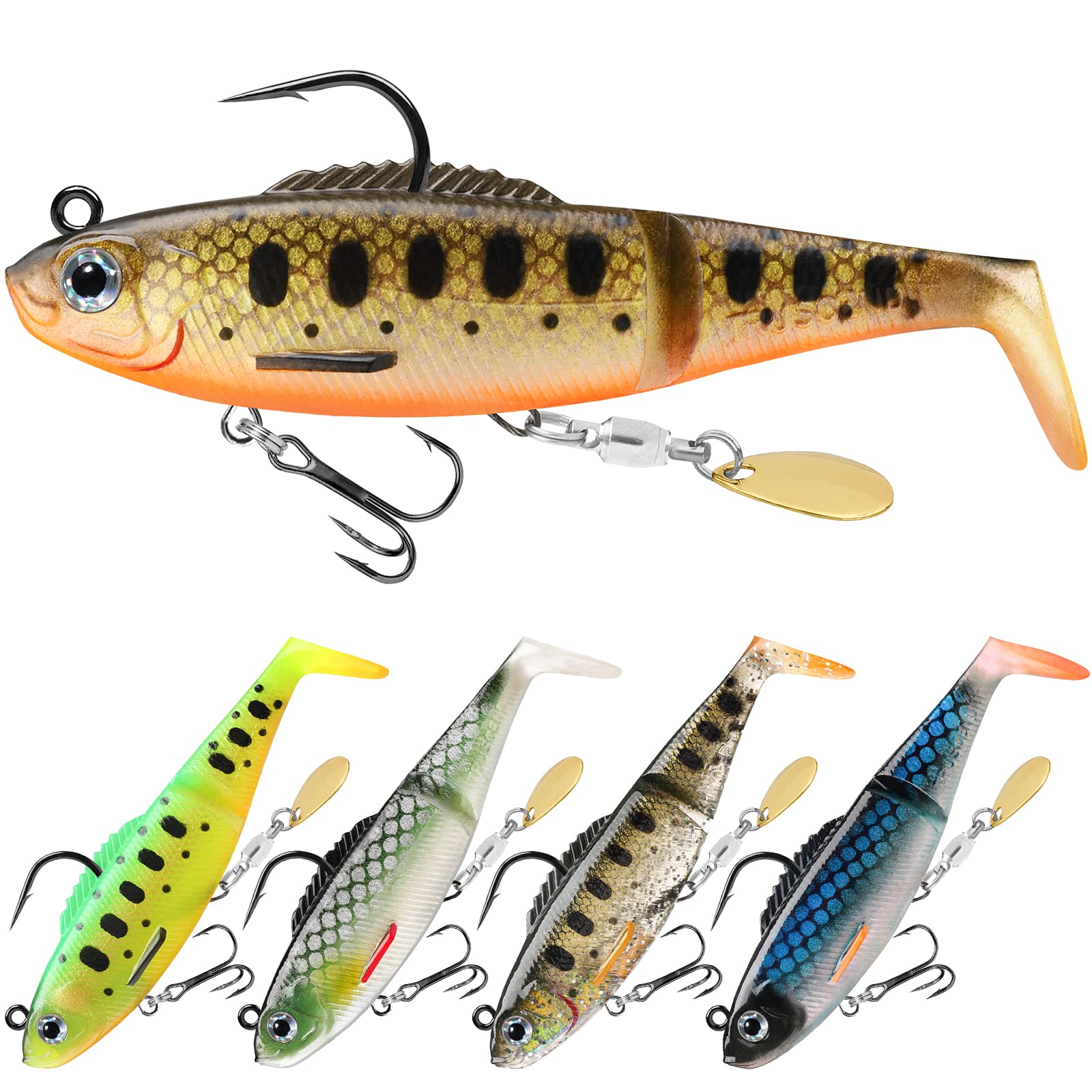 TRUSCEND Fishing Lures for Bass Trout Jighead Lures Paddle Tail Swimbaits Soft Fishing Baits Freshwater Saltwater Jigging Bass Fishing Gear Gifts for Men