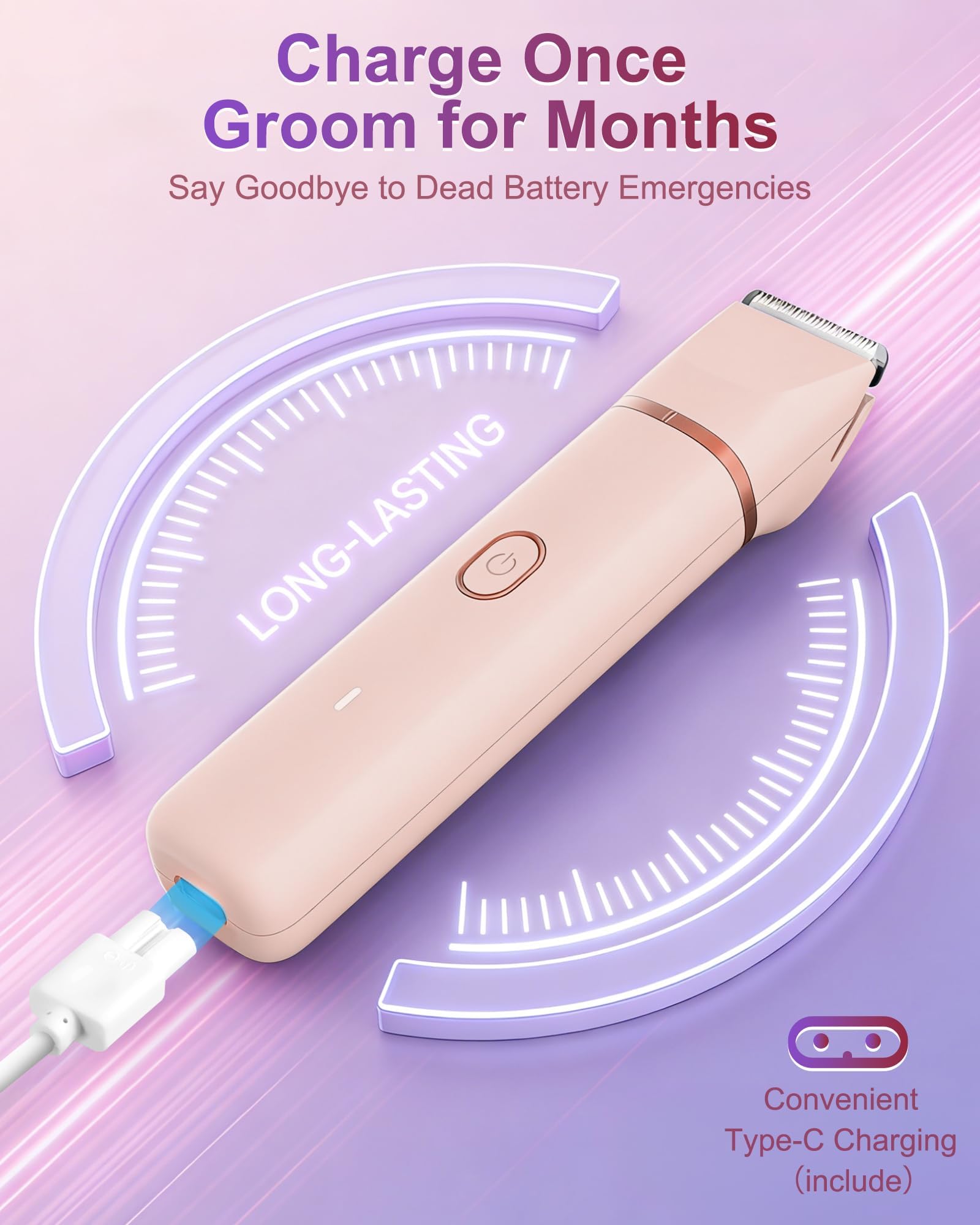 2-in-1 Bikini Trimmer for Women, Waterproof Painless Body Shaver for Legs, Underarms, Bikini Line with Narrow & Wide Ceramic Blades, 3 Combs, USB Rechargeable, Travel Friendly Gift for Women,Pink
