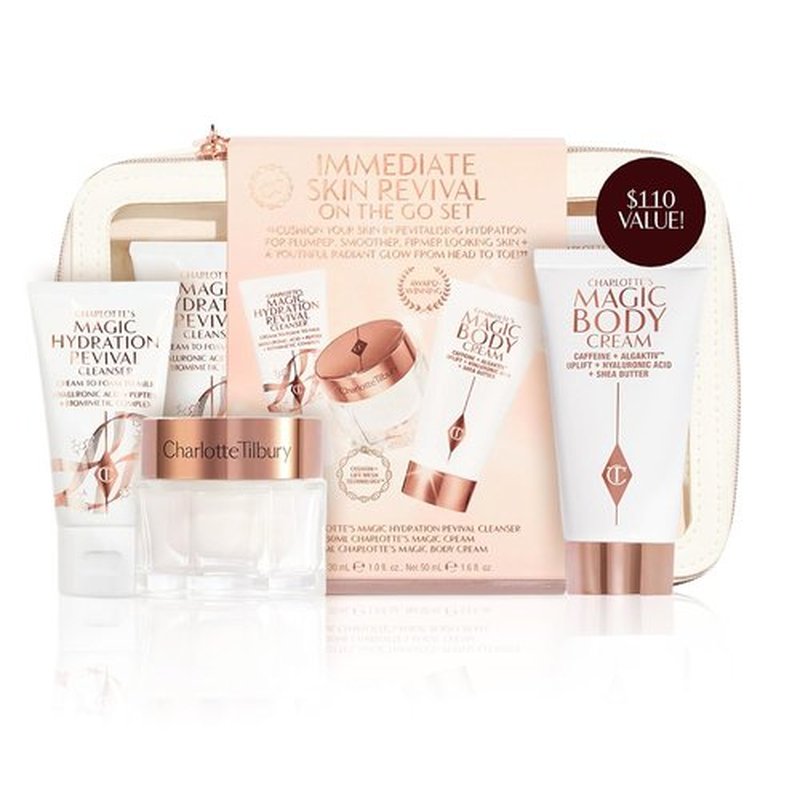Charlotte Tilbury Immediate Skin Revival Mini Skincare Set - Travel Size Kit with Glow Toner, Magic Serum & Cream for Radiant Skin