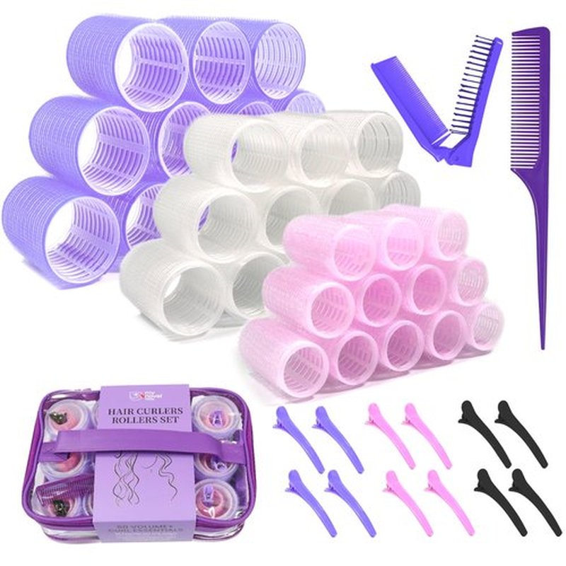 my novel things Hair Rollers Large Small 50PCS Set, 36PC Large Medium Hair Rollers for Volume Curlers with 12PC Clips 1 Tail Comb 1 Folding Comb for Short Medium Blowout Look Long Hair Gift for Women