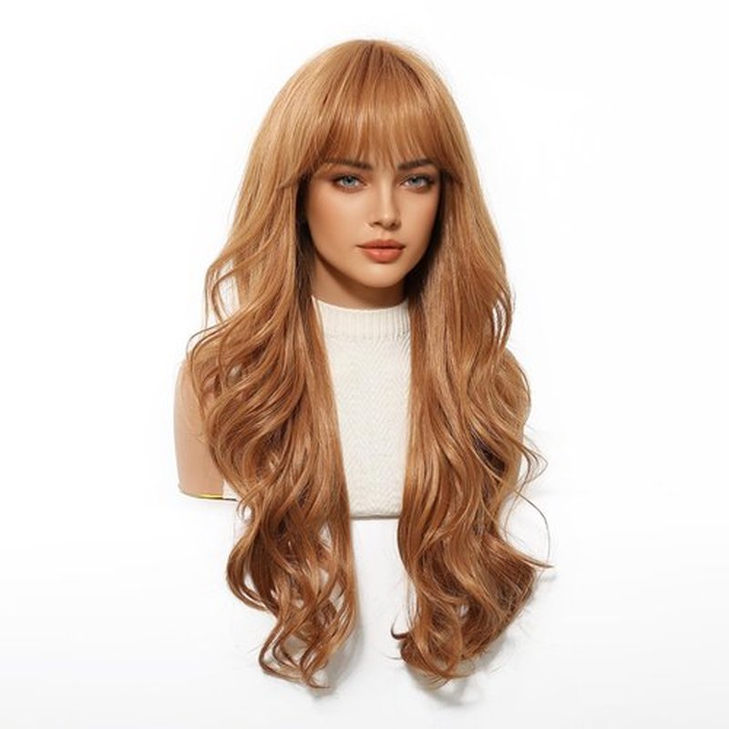 Osicapea Ginger Wigs with Bangs for Women, Woman Natural Long Wavy Curly Heat Resistant Synthetic Wig, 26 Inch Long Hair Replacement Wigs for Women's Cosplay Costume Party Daily Use