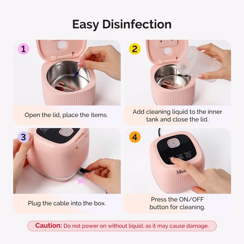 MelodySusie 2 in 1 Nail Tool Cleaning Machine, 3 Timers Mode for Nail Drill Bits, Nail Art Brush, Nail Clipper, Jewelry Cleaning, Salon & Home Use, Pink,DL-160