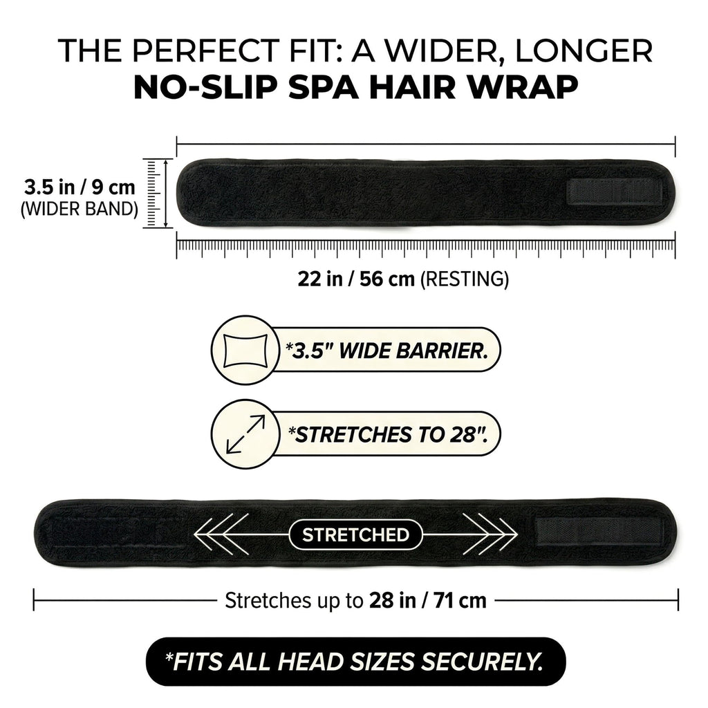 Appearus Spa Facial Headband Stretch Terry Cloth Hair Wraps with Hook and Loop Closure for Salon and Esthetician Use 4 Count Black