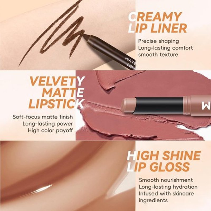 Noerrors Juicy Nude Lip Kit - Matte Lipstick, Nourishing Gloss & Brown Liner | Moisturizing Trio for Women