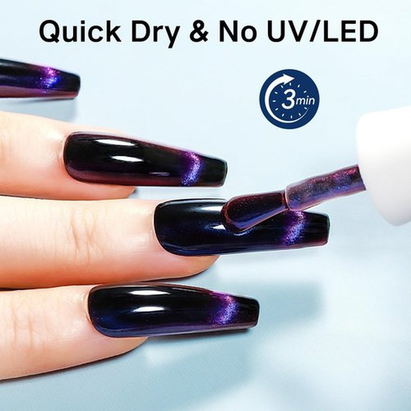 MIZHSE Quick Dry 9D Cat Eye Nail Polish Non Gel, Blue-Violet Magnetic Nail Polish with Magnet, Air Drying Fast Cateye Nail Lacquer Galaxy Effect Manicure Home Gift for Women 15ml