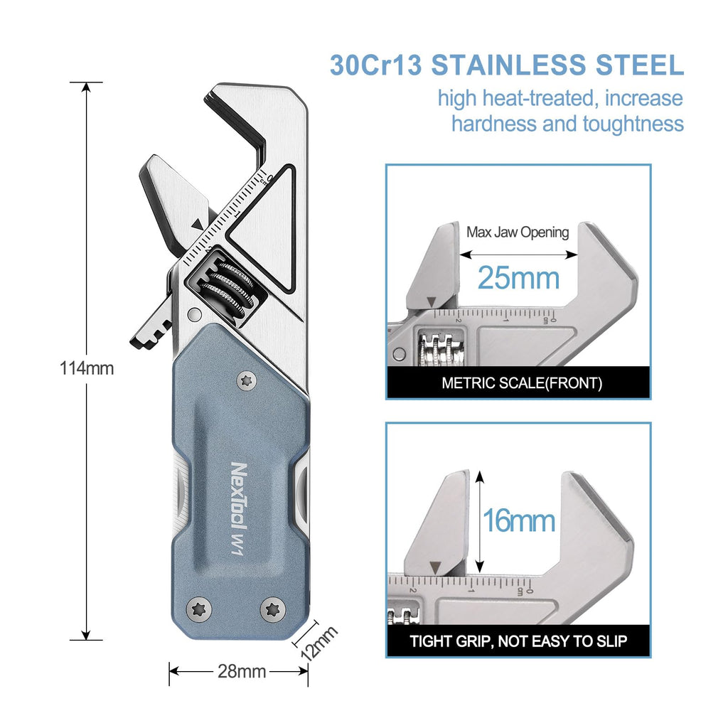 NexTool W1 Adjustable Wrench Multitool, 6-in-1 EDC Screwdriver Tool