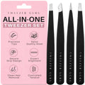 Tweezer Guru Eyebrow Tweezer Set (4-Piece) for Women & Men - Professional Slant and Pointed Tweezers Set with Case - Precision Tweezers Kit for Facial Hair, Splinter and Ingrown Hair Removal