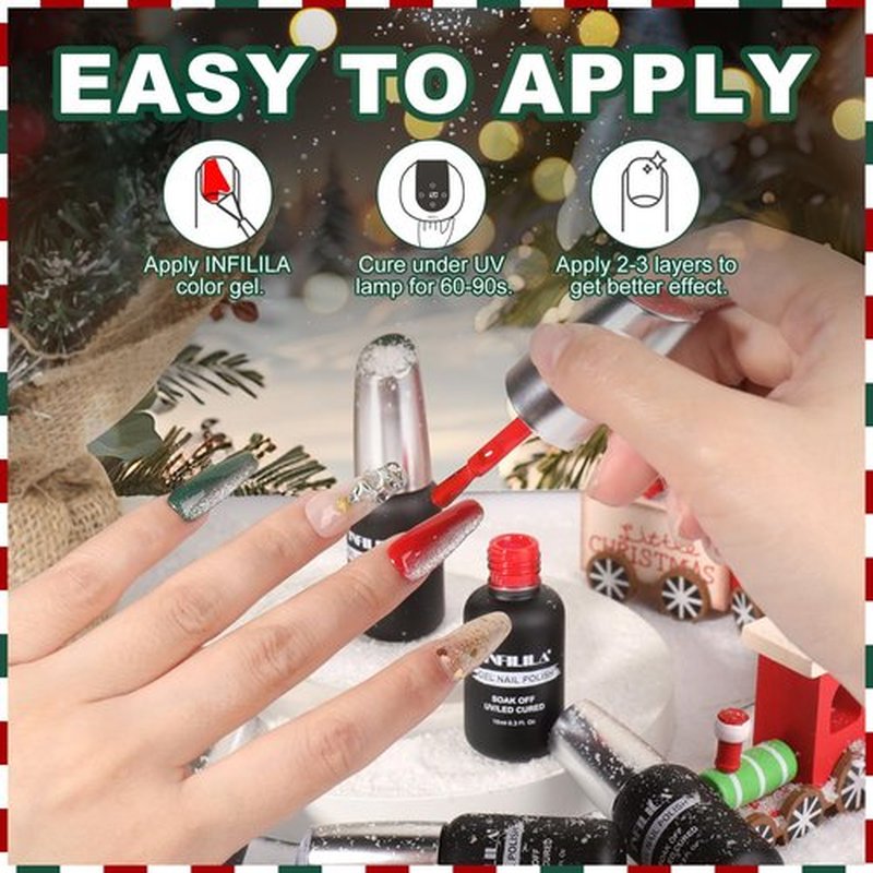 NXJ INFILILA Cat Eye Christmas Gel Nail Polish Set 6 Colors, Winter Christmas Gel Polish Set Sparkle Green Red Glitter Silver New Year Fall Gel Polish Kit Nail Art Manicure(Feline Luster07)