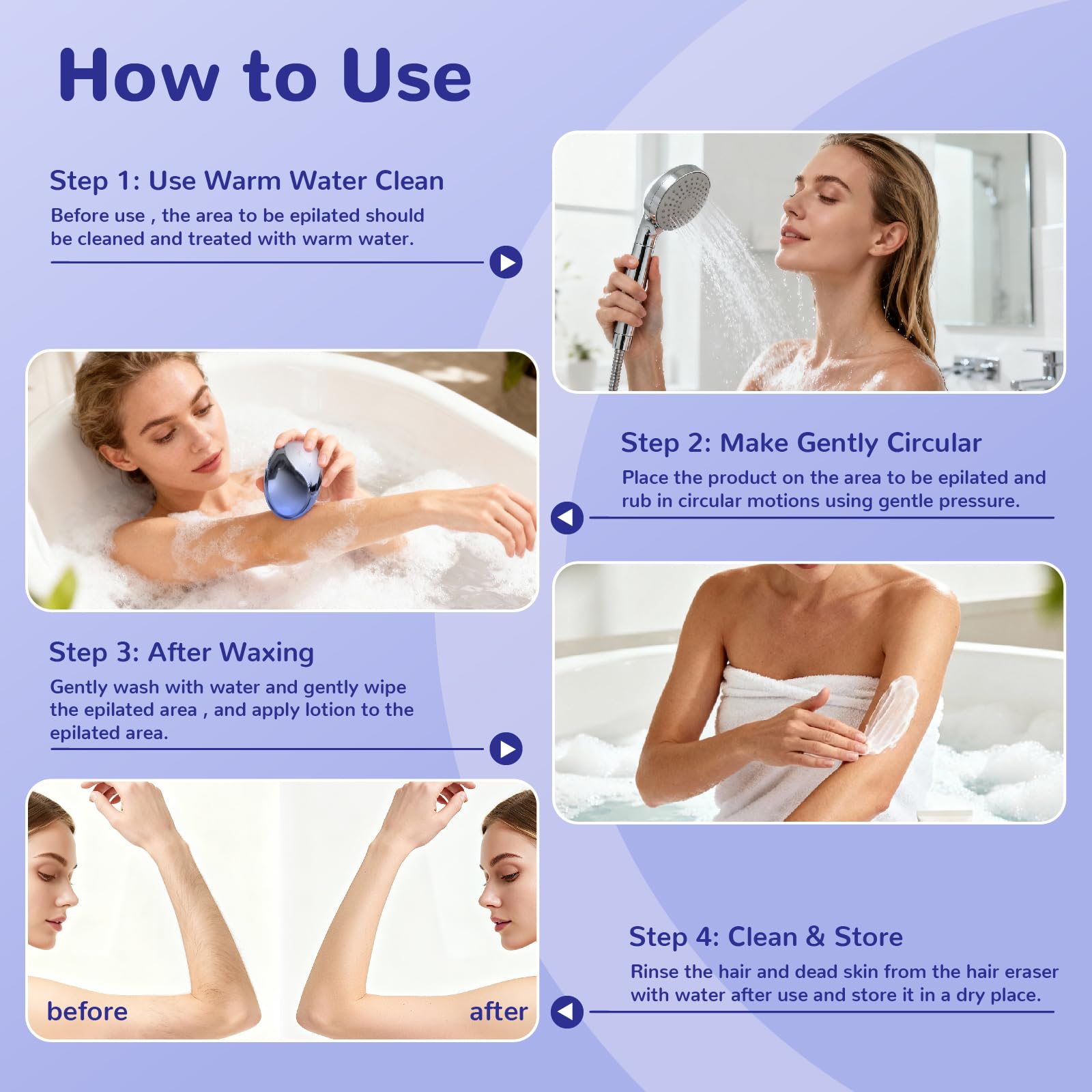 hoyesch Crystal Hair Eraser for Women and Men, Reusable Crystal Hair Remover Painless Exfoliation Epilators Hair Removal for Women, Magic Hair Eraser for Back Arms Legs (Gradient Blue)