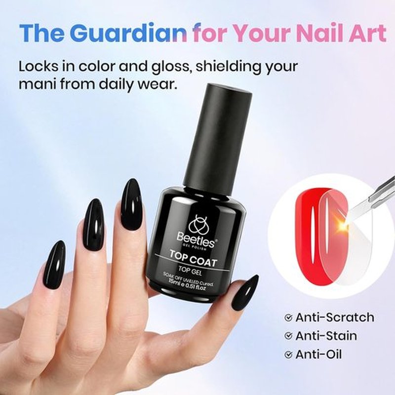 Beetles Gel Top Coat & Base Coat Set - No Wipe, Long Lasting Shine | 15ml Duo for Nail Art Gifts