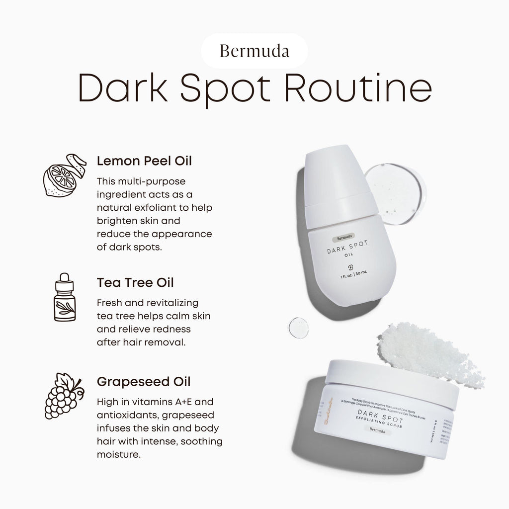 Bushbalm Dark Spots and Ingrown Hair 2 Step Routine - Rejuvenate and Nourish - Ingrown Hair Oil (30 ml) and Exfoliating Scrub (236 ml) - Bermuda - Valued at $49