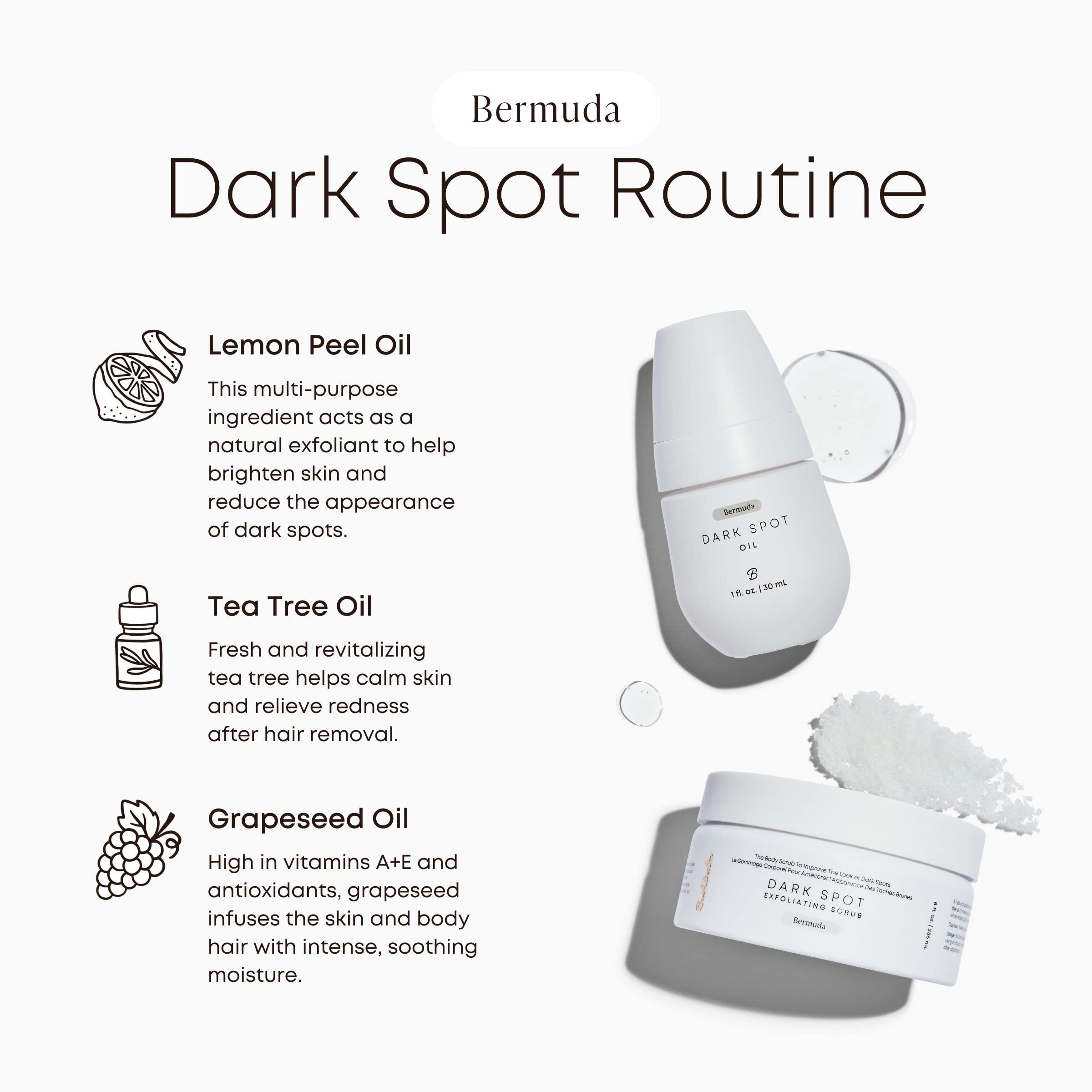 Bushbalm Dark Spots and Ingrown Hair 2 Step Routine - Rejuvenate and Nourish - Ingrown Hair Oil (30 ml) and Exfoliating Scrub (236 ml) - Bermuda - Valued at $49