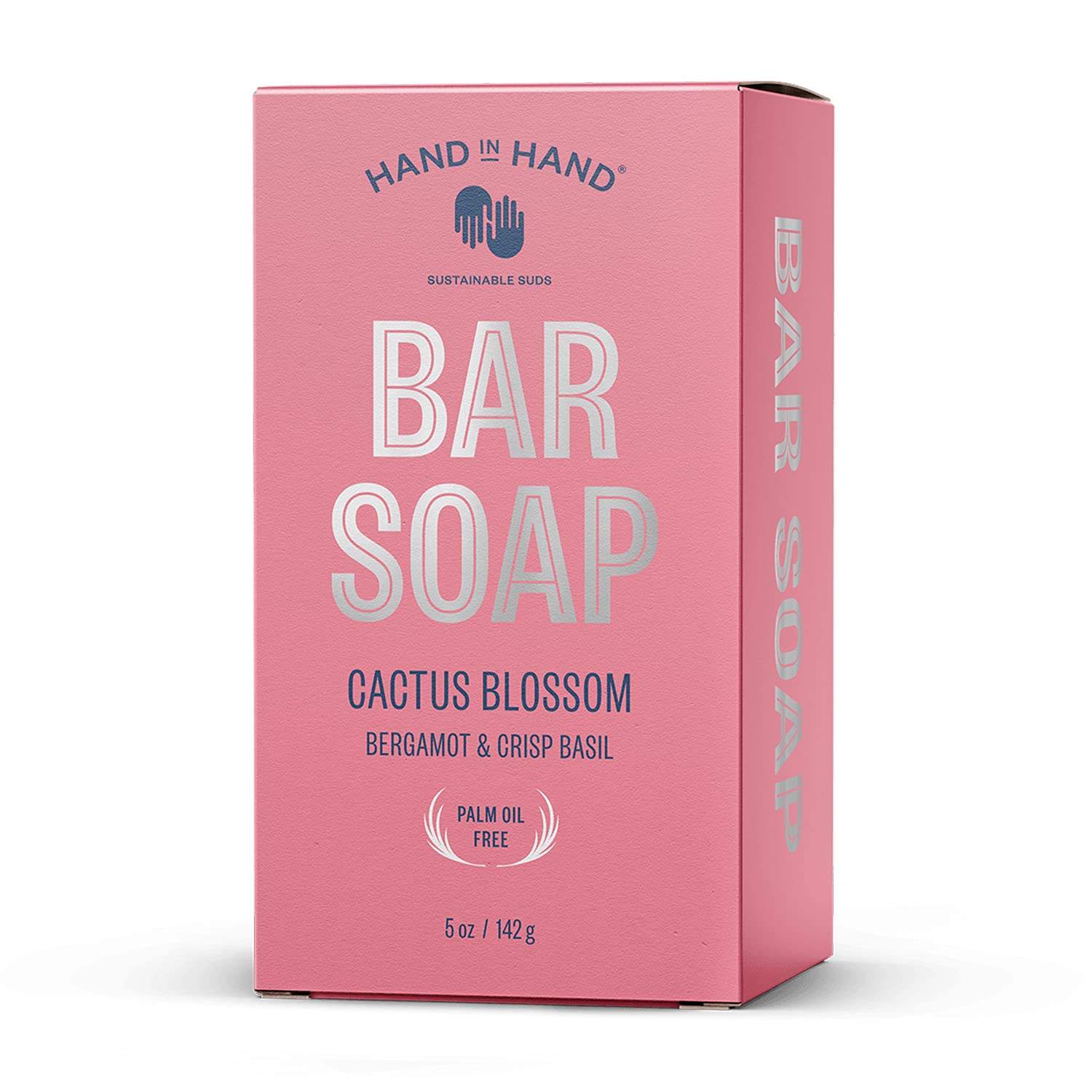 Hand in Hand Bar Soap, Nourishing Cleanser For All Skin Types, Organic Shea and Cocoa Butters, 5 Ounce, Bergamot & Crisp Basil, Cactus Blossom Scent, 4 Pack