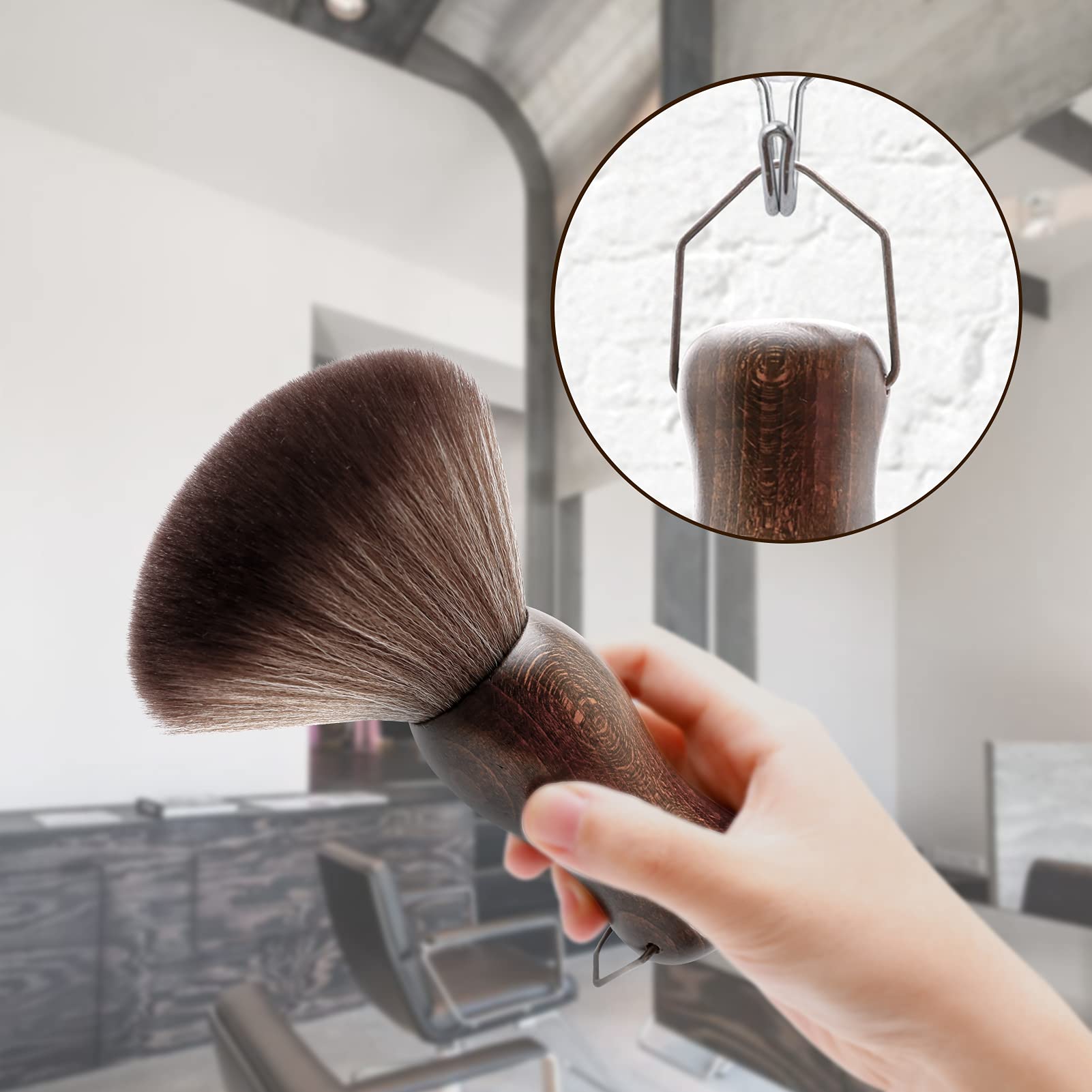 Barber Neck Duster Brush Wood Handle with Hook for Hair Cutting… (2pc)