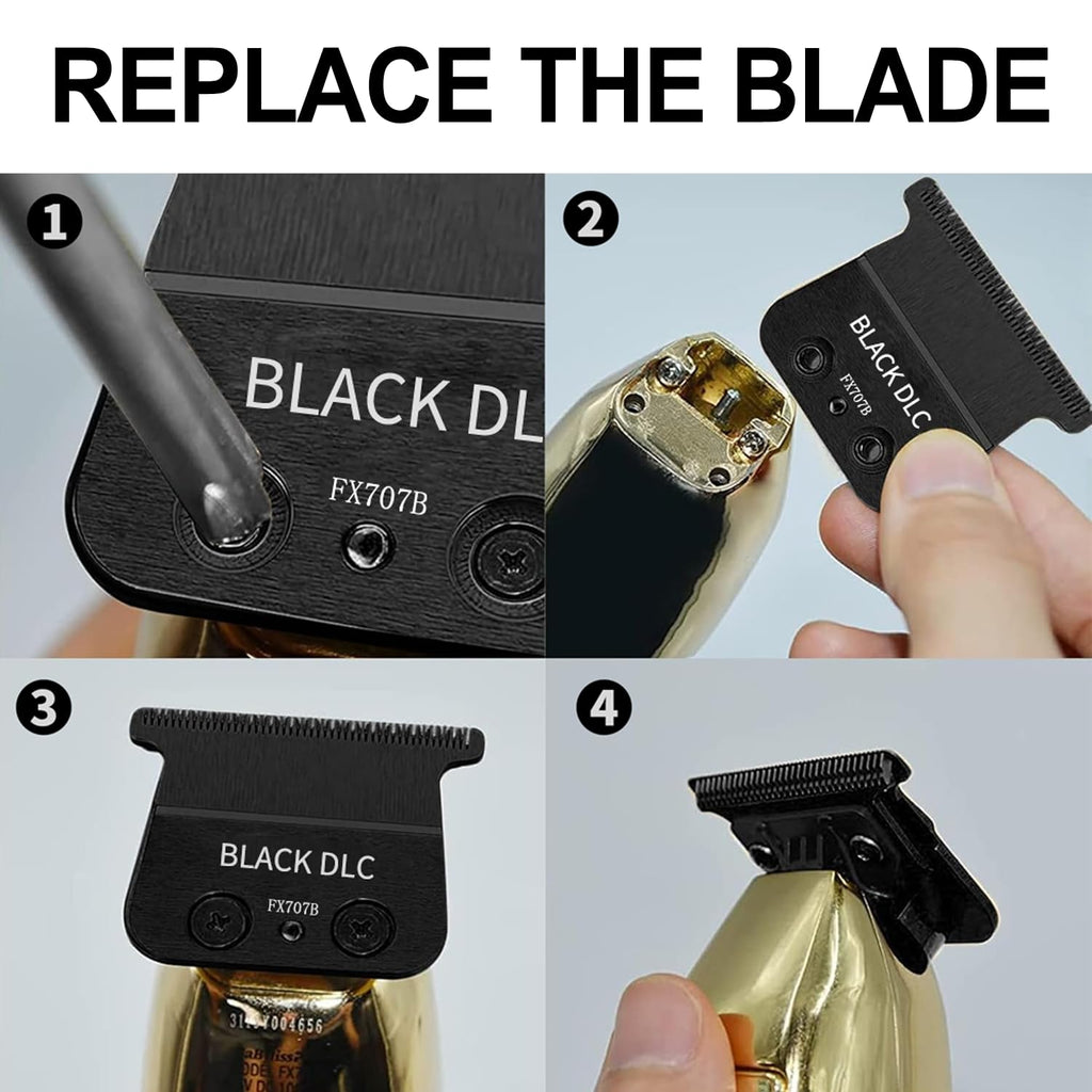 TRAH FX707B Black DLC Replacement Blades Compatible with BaByliss Barberology FX787 & FX726 Trimmer Blade,DLC 2.0 Trimmer Replacement Blades