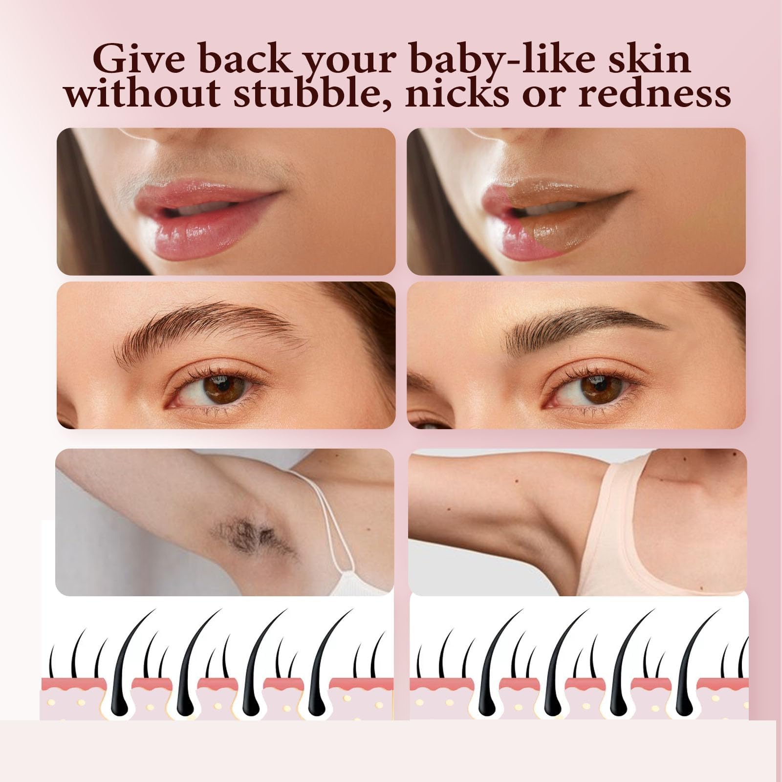 Gen 3 Replacement Heads for Finishing Touch Flawless, 18K Gold Painless Facial Hair Remover Blades with Exclusive Eyebrow Trimmer Head, 3 Facial + 3 Eyebrow Replacement Heads Set for Women