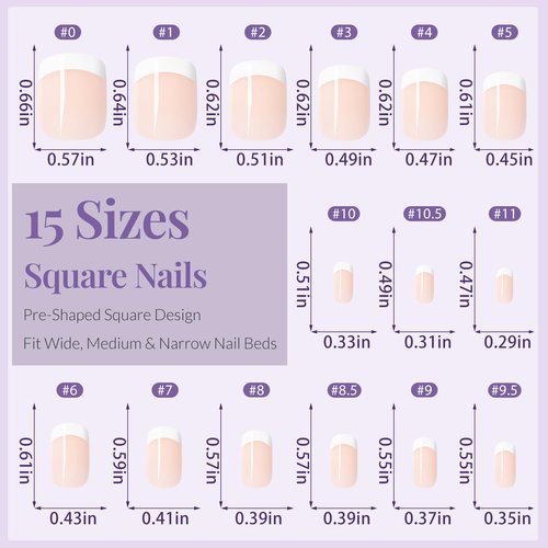 AddFavor 150pcs French Tip Press on Nails Short Square Fake Nails with 15 Sizes, Adhesive Tabs, French Tip Nails Press ons A1crylic Short Acrylic Nail for Women DIY Home Manicure