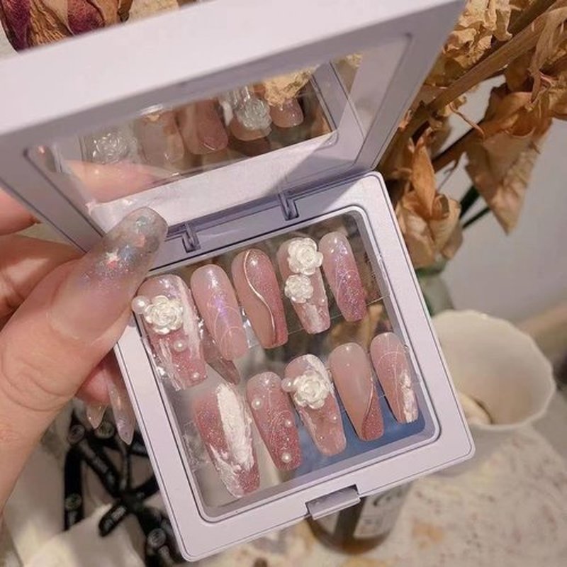 Sonloka 10-Piece Press On Nails Set - Convenient, Versatile, Reusable - Includes Press On Nails, Glue On Nails, Impress Nails - Pastel & Variety of Styles, Pink camellias