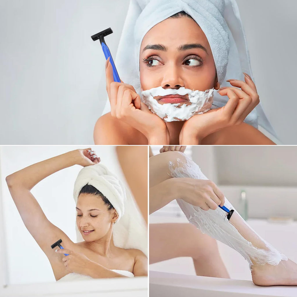 CACASO 50 Pcs Disposable Razors,Twin Blade Razors with Clear Safety Cap,Disposable Razors Individually Wrapped Bulk,Stainless Steel Blade Shaving Razors Bulk for Men &Women Bathing Hotel Travel