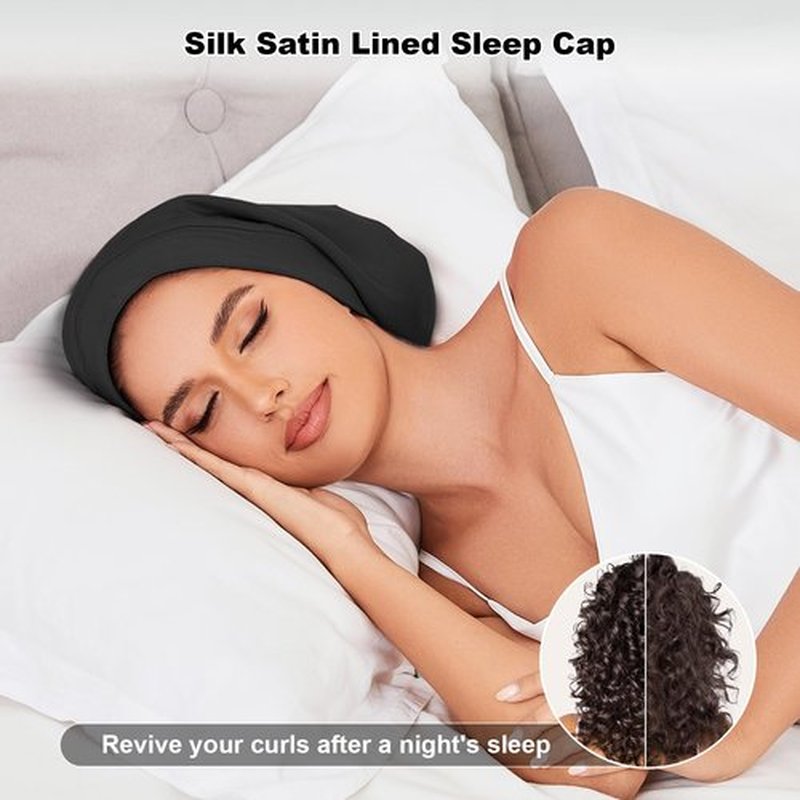 4Pcs Silk Satin Lined Sleep Cap Bonnets for Women Men, Adjustable Satin Bonnet for Sleeping Hair Wrap Slouchy Beanie Hat for Curly Hair and Braids(Color 07)