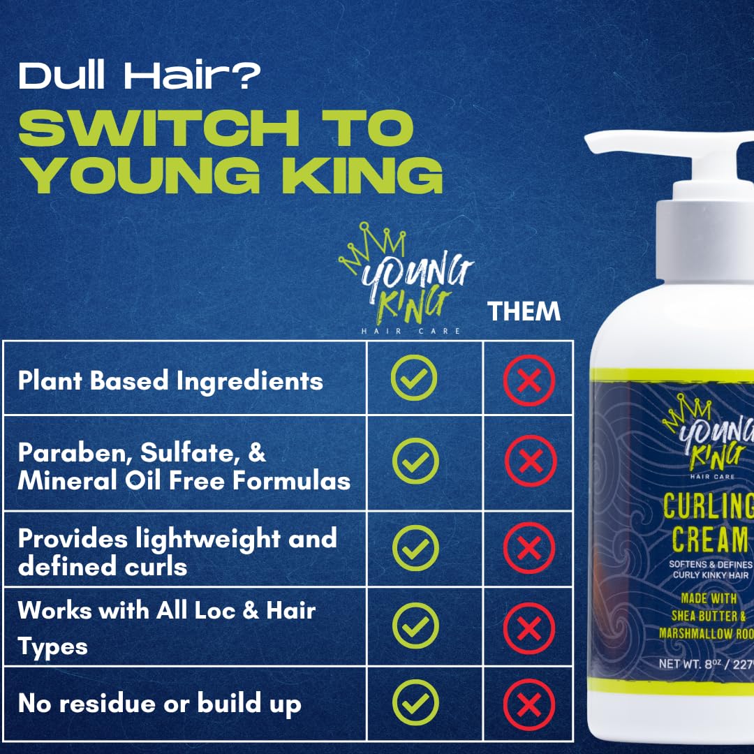 YOUNG KING HAIR CARE Kids Curl Cream for Wavy, Kinky and Curly Hair | Curl Defining, Moisturizing & Softening with Shea Butter and Marshmallow Root (8.02)