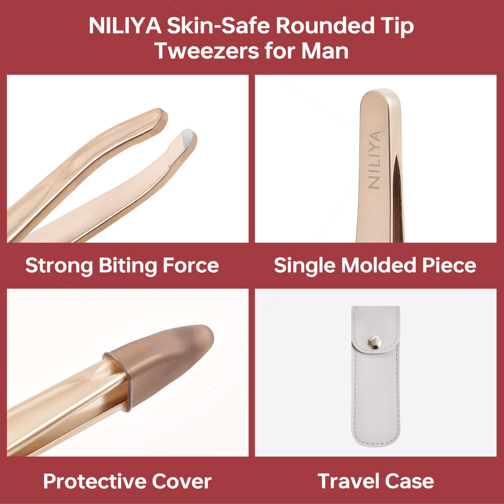 Tweezers for Man, Round Tips Plucker for Long and Stubborn Beard (Light Gold)