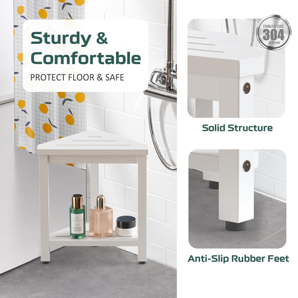 Waterproof Shower Foot Rest 14in, HDPE Small Stool for Bath Corner, White