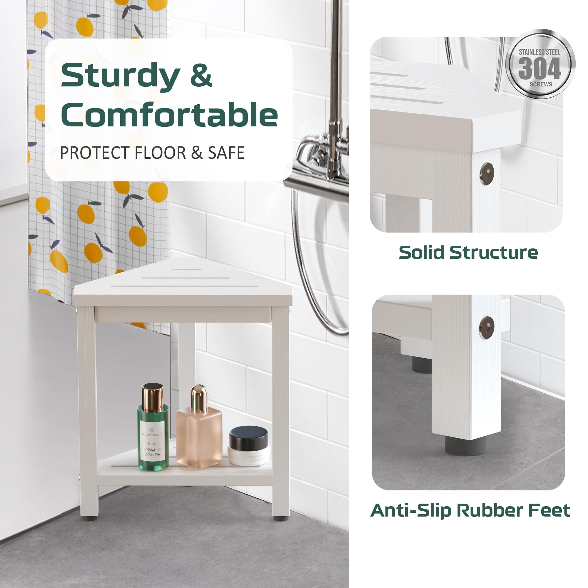 Waterproof Shower Foot Rest 14in, HDPE Small Stool for Bath Corner, White