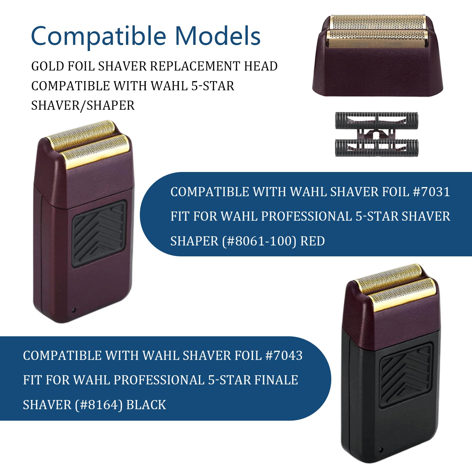 Professional Shaver Shaper Replacement Foil and Cutter Bar Assembly Compatible with wahl Shaver Foil 7031-100, 7043-100 5 Star Series Finale Shaver Super Close Shaving Replacement Heads, Red 1-Pack