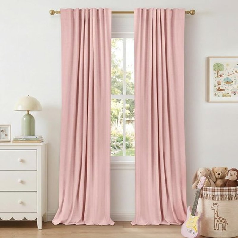 Skiennix 100% Blackout Linen Curtains - Thermal Insulated Drapes for Bedroom | 84" Long, Baby Pink, 2 Panels Set