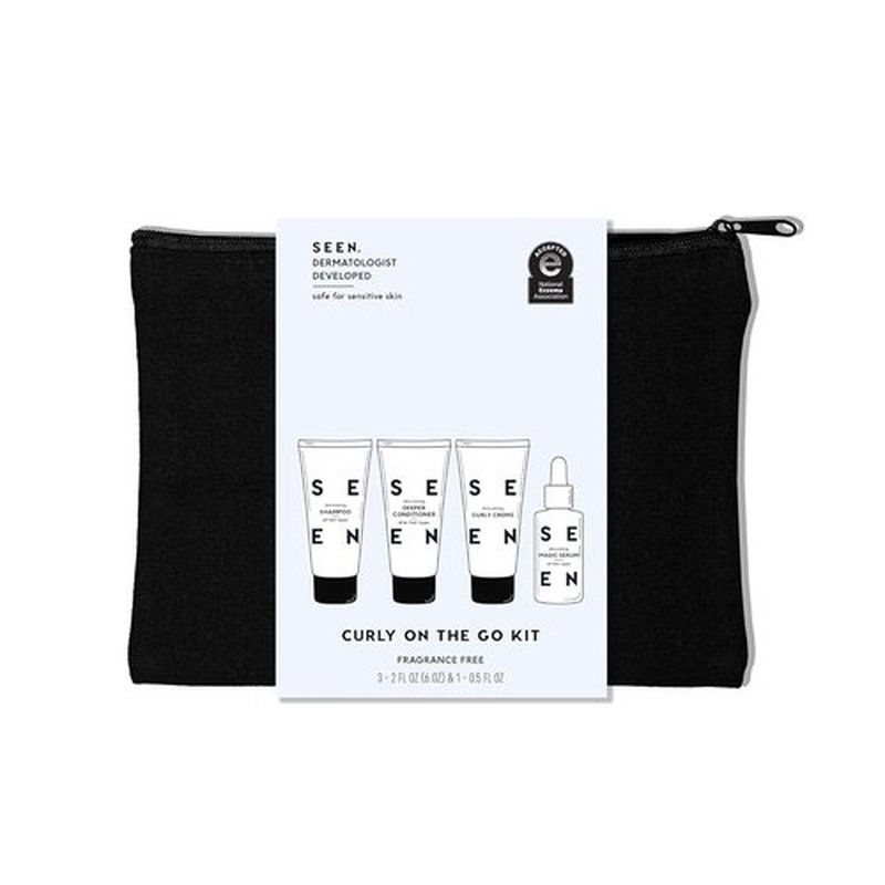 SEEN Curly On The Go Kit - Fragrance-Free Curl-Defining Hair Bundle for Sensitive Skin | Anti-Frizz & Heat Protectant