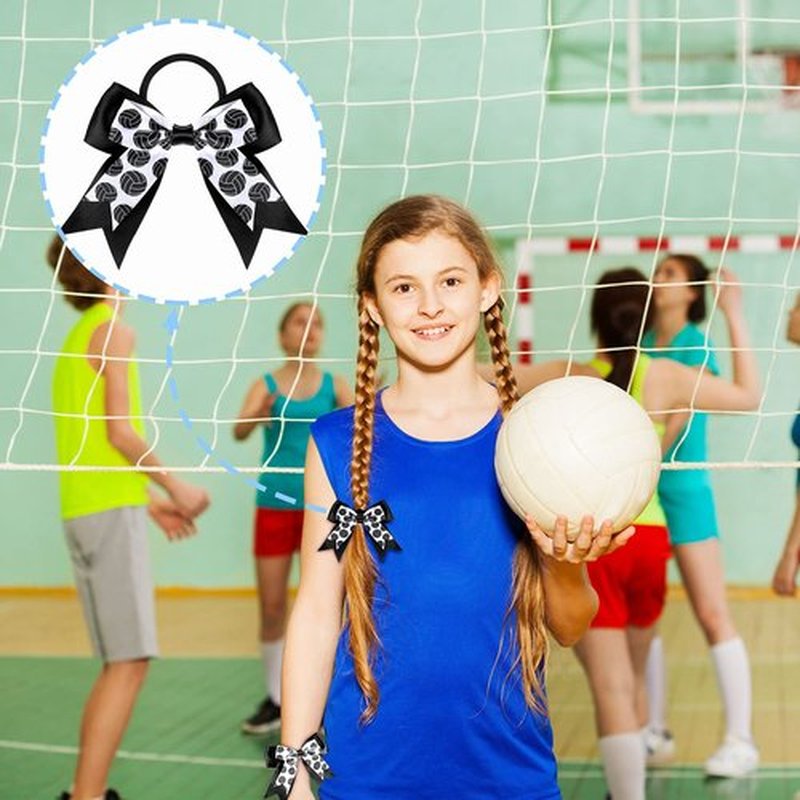 MTLEE 9 Pieces Sports Ball Hair Bows Volleyball Hair Bows Elastic Scrunchies Bands Cheerleader Ponytail Holder Sport Accessories for Players Teams (Volleyball)
