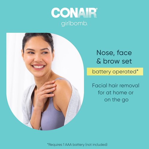 Conair GIRLBOMB Nose Hair Trimmer - Battery-Operated Face Hair Removal for Women | 360° Beveled Blade & LED Light