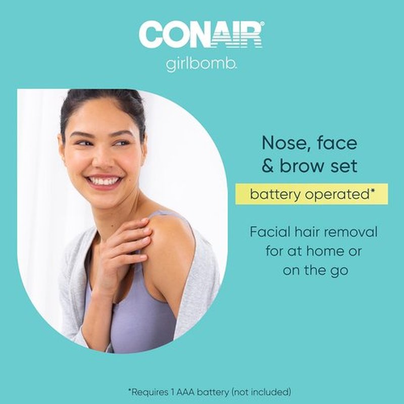 Conair GIRLBOMB Nose Hair Trimmer - Battery-Operated Face Hair Removal for Women | Diamond-Shaped Blade & LED Light