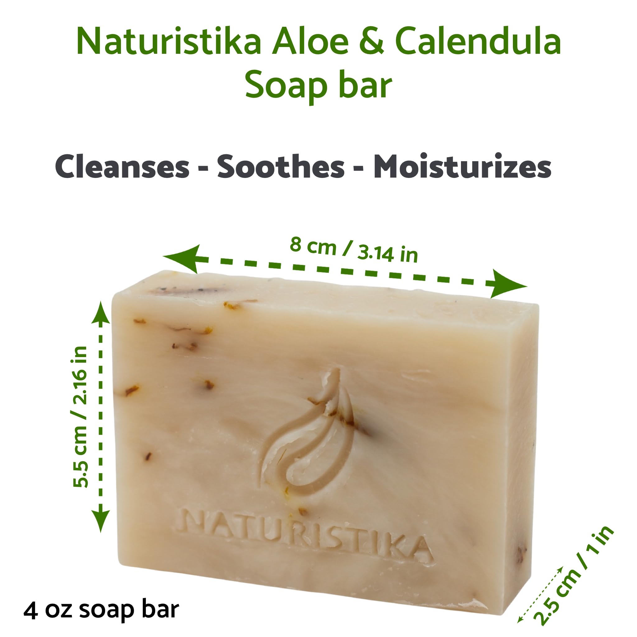 Naturistika Aloe and Calendula Soap Bar (3 Pack), Vegan and All Natural Handcrafted with Organic Oils. Face and Body Soap. For Men, Women and Teens. Unscented with Shea Butter.