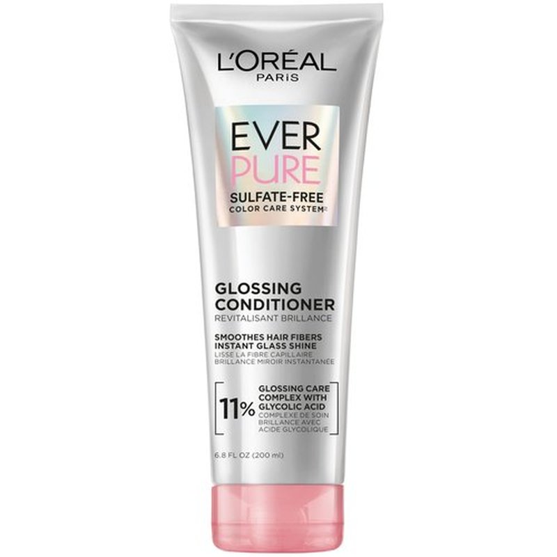 L'Oreal Paris Glossing Sulfate Free Conditioner with Glycolic Acid, Hair Care for Lasting Shine and Smoothness for Dull, Dry Hair, EverPure, 6.8 Fl Oz