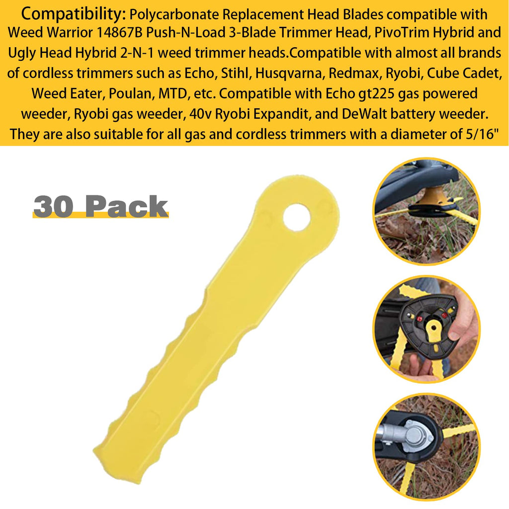 Cilivo 70289A Replacement Head Blades Compatible with Weed Warrior 14867B Push-N-Load 3-Blade Trimmer Head and Pivotrim Hybrid 2-N-1 Head(30Pack)
