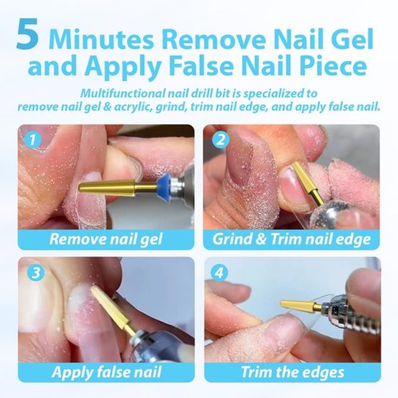 Small Cone Tapered Nail Drill Bit, 3/32’’ Tungsten Carbide Bit for False Nail/Press-On Nails Application, Soft/Hard Gel Removal Cuticle Trimming, Two-Way Rotation, Manicure Pedicure Tools, Fine