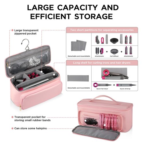 CHICECO Hair Tool Travel Bag for Shark FlexStyle Airwrap Hair Dryer and Styling Accessories Tools Storage Bag, Waterproof Travel Carrying Case Hair Tool Organizer, Gift for Women (Pink)