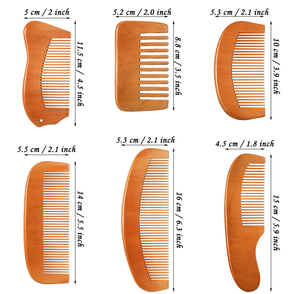 Patelai 6 Pcs Wooden Combs for Women Men, Natural Sandalwood Comb Set, Wide and Fine Teeth for Anti Static Hair Beard(Cute Style)