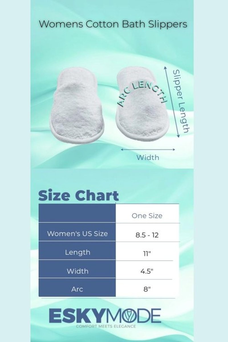 ESKYMODE Womens Cotton Bath Slippers, Terry Cloth Spa Slippers for Women White
