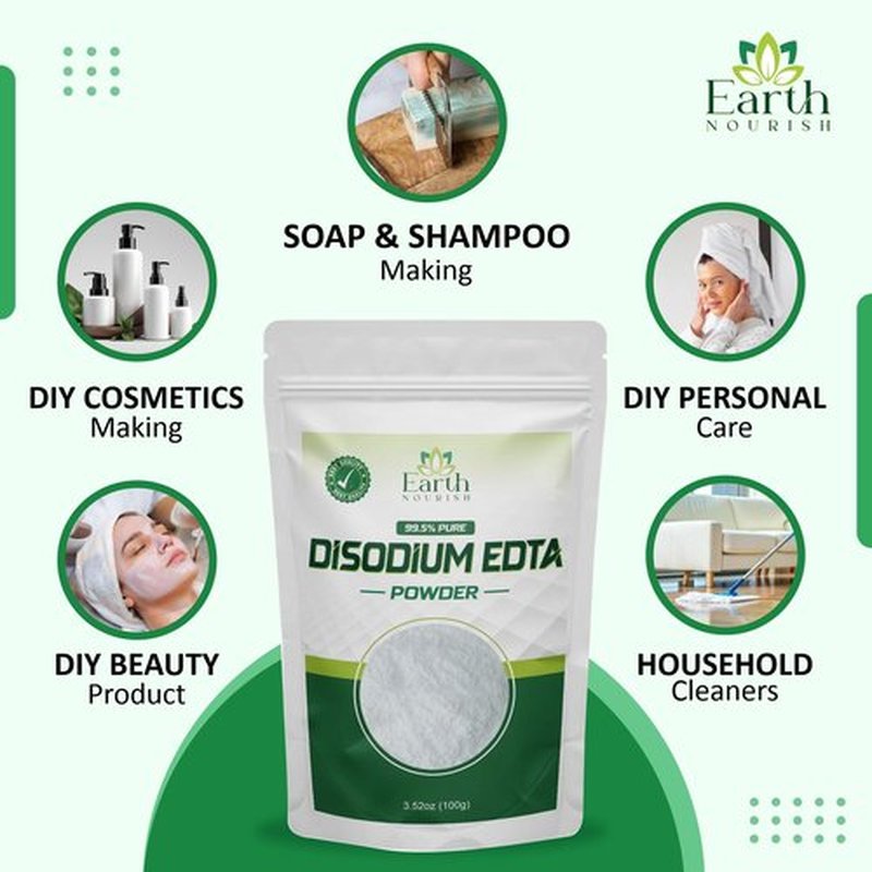 Earth Nourish Disodium EDTA - 3.52 Oz / 100g | Pure Cosmetic Grade Raw Material White Crystalline Powder for DIY Body Soaps, Hair Shampoo & Conditioner, Facewashes Foam Builder & Cleanser