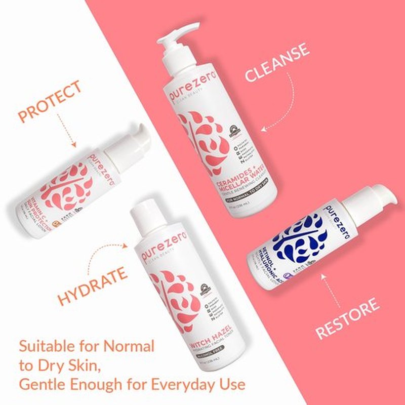Purezero Hydrating Gentle Face Cleanser – Hyaluronic Acid Gentle Moisturizing Cleanser + Ceramides, Micellar Water, Fragrance-Free, Zero Sulfates, Parabens, Vegan & Cruelty-Free, 8 oz