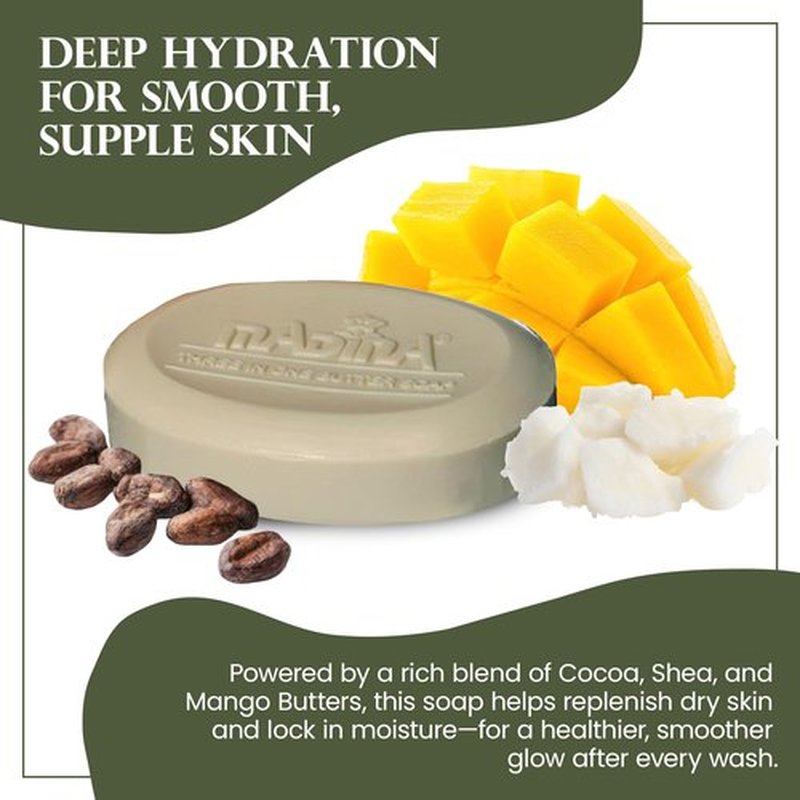 Madina 3-in-1 Butter Soap Bar – Cocoa, Mango & Shea Butter, Moisturizing, Nourishing, Vegetable-Based, Halal, Gentle Cleanser for All Skin Types, 6 Pack (3.5 oz Each)