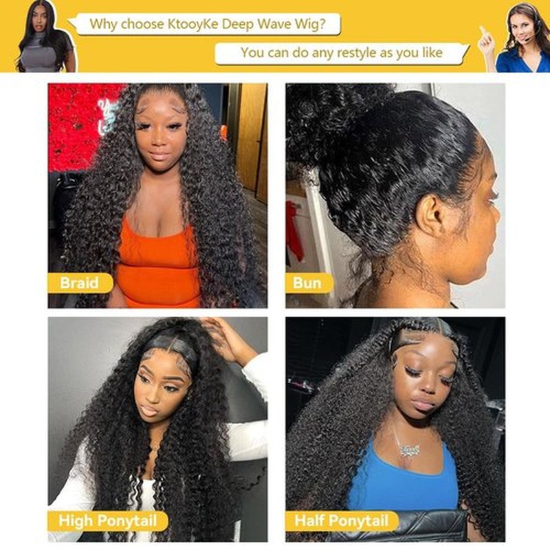 KTOOYKE 30 Inch 13x6 Deep Wave Lace Front Wigs Human Hair Pre Plucked 180 Density HD Lace Frontal Wigs Human Hair for Women Deep Curly Wig Natural Color