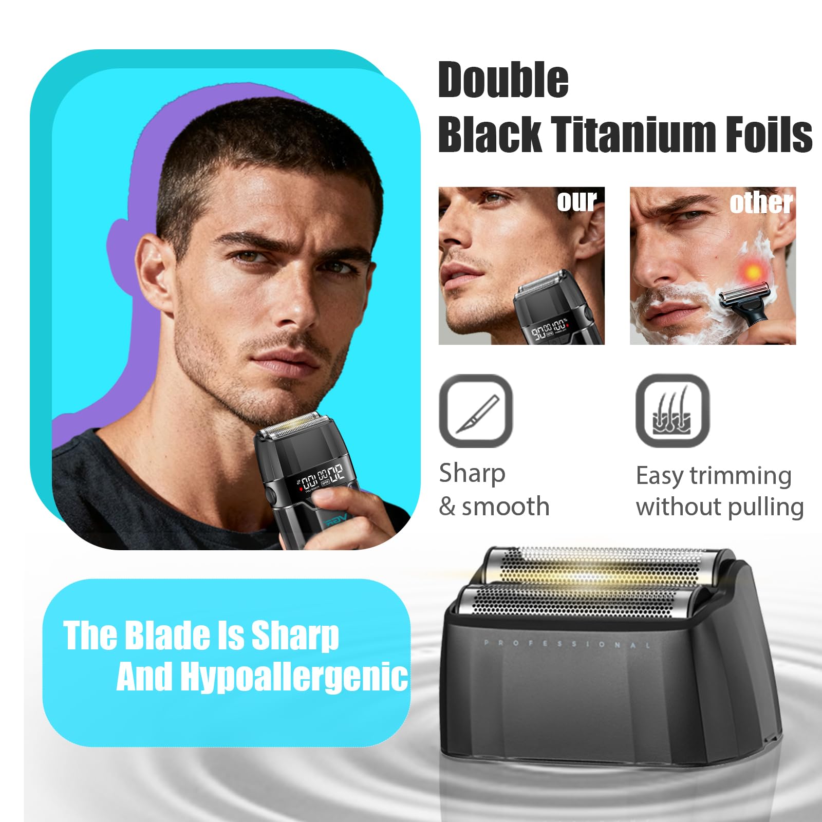 VGR 308/640S Foil Shaver Replacement Head, Electric Shaver Replacement Foil and Cutters Set, Double Titanium Foil Floating Blade, 1 Pack