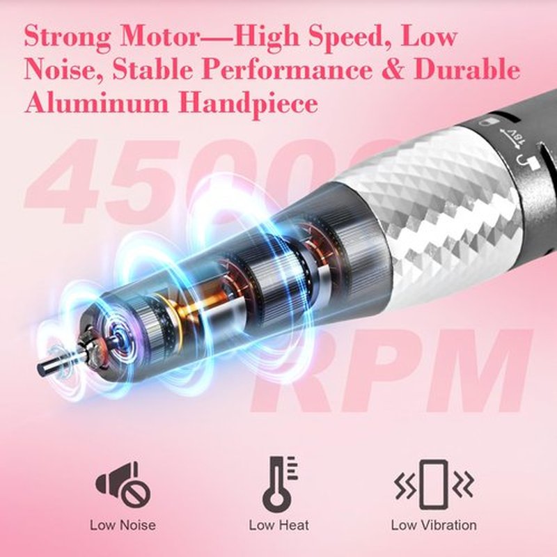 Premium Professional Electric Nail Drill & File Kit — 45,000 RPM High-Speed Handpiece with LCD Display, 7 Versatile Bits, Low Noise & Heat, Perfect for Salon & Home Use(White)